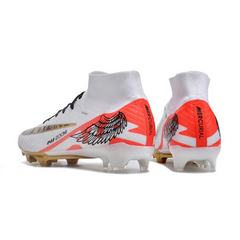 Chuteira Infantil Campo Nike Zoom Mercurial Superfly 9 Elite FG Branca, Vermelha e Dourada - VENI Futebol