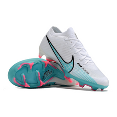 Chuteira Infantil Campo Nike Zoom Mercurial Vapor 15 Elite FG Branca, Azul Claro e Rosa - VENI Futebol