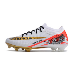 Chuteira Infantil Campo Nike Zoom Mercurial Vapor 15 Elite FG Branca, Vermelha e Dourada