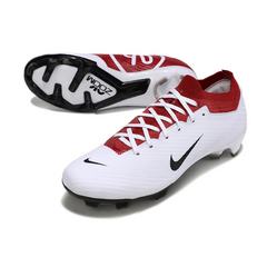 Chuteira Infantil Campo Nike Zoom Mercurial Vapor 15 Elite FG Branca e Vermelha Total 90 - VENI Futebol