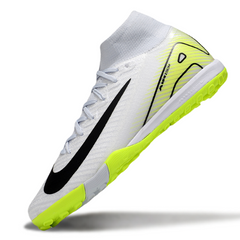 Chuteira Infantil Society Nike Zoom Mercurial Superfly 10 Elite TF Branca e Verde Fluorescente