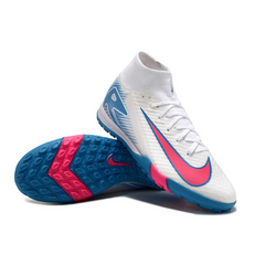 Botas de fútbol Nike Zoom Mercurial Superfly 10 Elite TF para niños en blanco, rosa y azul