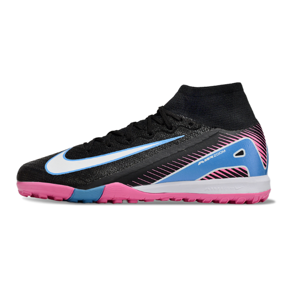 Chuteira Society TF Nike Zoom Mercurial Superfly 10 Elite Preta, Rosa-Clara e Azul Infantil