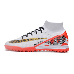 Chuteira Infantil Society Nike Zoom Mercurial Superfly 9 Elite TF Branca, Vermelha e Dourada