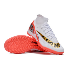 Chuteira Infantil Society Nike Zoom Mercurial Superfly 9 Elite TF Branca, Vermelha e Dourada - VENI Futebol