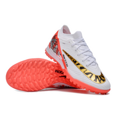 Chuteira Infantil Society Nike Zoom Mercurial Vapor 15 Elite TF Branca,Vermelha e Dourada - VENI Futebol