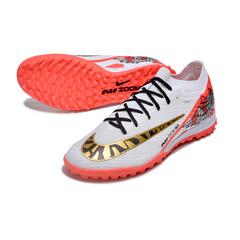 Chuteira Infantil Society Nike Zoom Mercurial Vapor 15 Elite TF Branca,Vermelha e Dourada - VENI Futebol