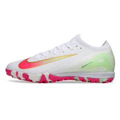 Chuteira Infantil Society Nike Zoom Mercurial Vapor 16 Elite TF Branca, Rosa Claro e Verde