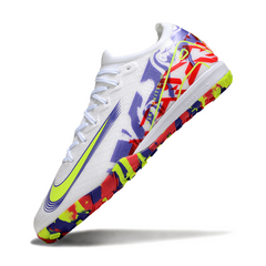 Chuteira Infantil Society Nike Zoom Mercurial Vapor 16 Elite TF Branca, Roxa e Vermelha