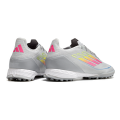 Chuteira Society Adidas F50 Elite TF Cinza Rosa e Amarelo