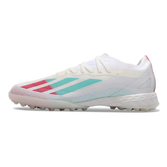 Chuteira Society Adidas X Crazyfast.1 TF Branca, Rosa e Azul