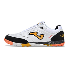 Chuteira Society Joma Top Flex TF Branca, Preta e Laranja
