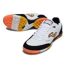 Chuteira Society Joma Top Flex TF Branca, Preta e Laranja