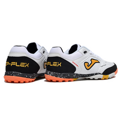 Chuteira Society Joma Top Flex TF Branca, Preta e Laranja