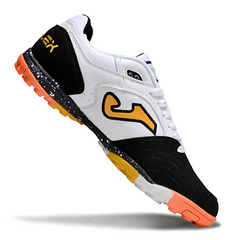 Chuteira Society Joma Top Flex TF Branca, Preta e Laranja