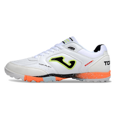 Chuteira Society Joma Top Flex TF Branca, Laranja e Cinza