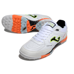 Chuteira Society Joma Top Flex TF Branca, Laranja e Cinza