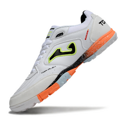 Chuteira Society Joma Top Flex TF Branca, Laranja e Cinza