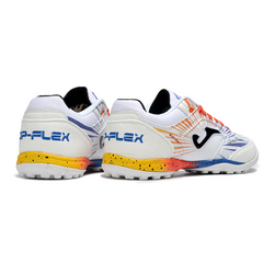 Chuteira Society Joma Top Flex TF Branca, Laranja e Azul