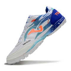 Chuteira Society Joma Top Flex TF Branca e Azul