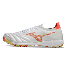 Chuteira Society Mizuno Neo Sala TF Branco, Laranja e Amarelo