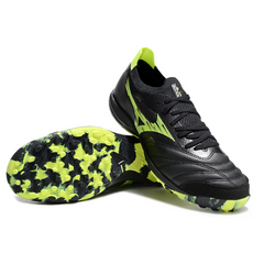 Botas de fútbol Mizuno Neo Sala TF Society en color negro y verde claro