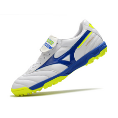 Chuteira Society Mizuno Morelia Sala Classic TF Branca, Azul e Amarela - VENI Futebol