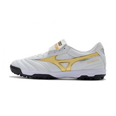 Chuteira Society Mizuno Morelia Sala Classic TF Branca, Dourada e Preta