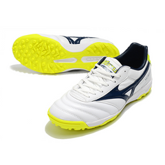 Chuteira Society Mizuno Morelia Sala Classic TF Branca, Verde e Azul - VENI Futebol