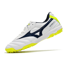 Chuteira Society Mizuno Morelia Sala Classic TF Branca, Verde e Azul - VENI Futebol