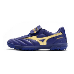 Chuteira Society Mizuno Morelia Sala Classic TF Azul Escuro e Dourado