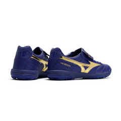 Chuteira Society Mizuno Morelia Sala Classic TF Azul Escuro e Dourado - VENI Futebol