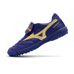 Chuteira Society Mizuno Morelia Sala Classic TF Azul Escuro e Dourado - VENI Futebol