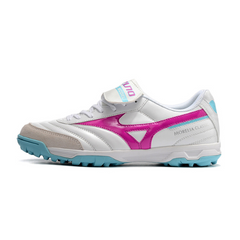 Chuteira Society Mizuno Morelia TF Branca,Rosa e Azul