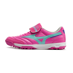 Chuteira Society Mizuno Morelia TF Rosa e Azul Claro