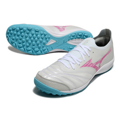 Chuteira Society Mizuno Neo Sala TF Branca, Rosa e Azul