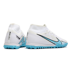 Chuteira Society Nike Zoom Mercurial Superfly 9 Academy TF Branca e Azul - VENI Futebol