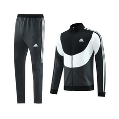 Conjunto de Frio Adidas Jaqueta + Calça Preta, Branca e Cinza