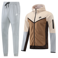 Conjunto de Frio Nike Tech-Fleece Casaco + Calça Bege e Cinza