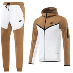 Conjunto de Frio Nike Tech-Fleece Casaco + Calça Marrom e Branco