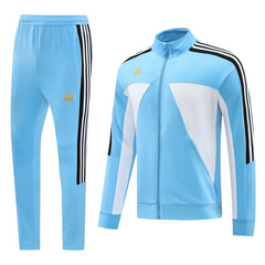 Conjunto de abrigo y pantalón para clima frío de Adidas en azul claro, blanco y negro