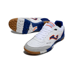 Chuteira Society TF Joma Top Flex Branca, Azul e Laranja