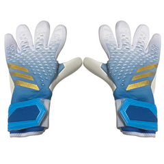 Luva de Goleiro Adidas Predator Accuracy League Branca, Azul Claro e Dourado - VENI Futebol