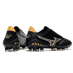 Chuteira Campo FG Mizuno Morelia Neo III Elite Preta e Dourada