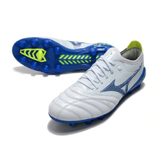 Chuteira Campo FG Mizuno Morelia Neo III Elite Branca, Azul e Verde