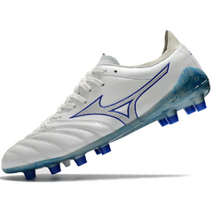 Chuteira Campo FG Mizuno Morelia Neo III Pro Branca e Azul