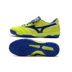Chuteira Society TF Mizuno Morelia Sala Classic Verde Neon e Azul