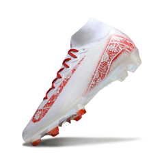 Chuteira Campo FG Nike Mercurial Superfly 10 Elite Branca e Vermelha Floral Infantil