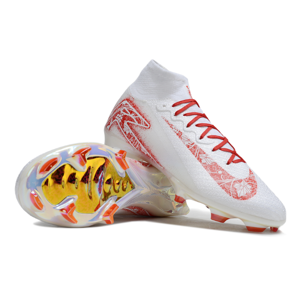 Chuteira Campo FG Nike Mercurial Superfly 10 Elite Branca e Vermelha Floral Infantil