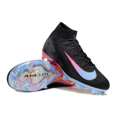 Chuteira Campo FG Nike Mercurial Superfly 10 Elite Preta, Azul e Rosa Infantil